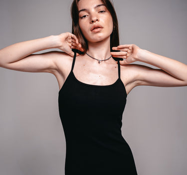 Black ribbed midi dress + long sleeves