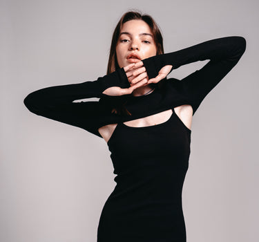 Black ribbed midi dress + long sleeves